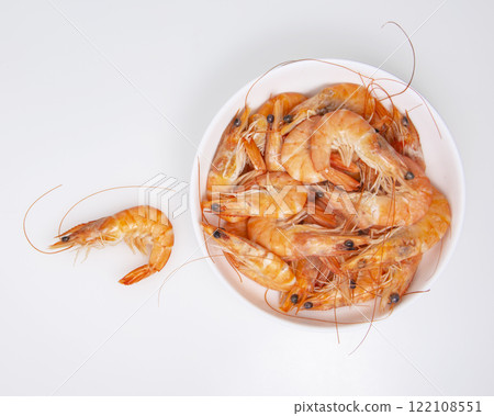 Red sea shrimp in dish on the white background Red sea shrimp in dish on the white background 122108551