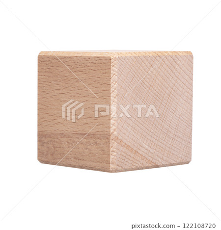 One wooden cube geometric figure isolated on the white background One wooden cube geometric figure isolated on the white background 122108720