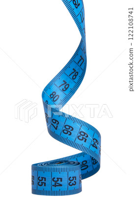 Blue tape measure tool isolated on the white background 122108741