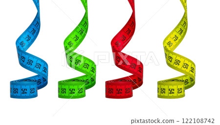 Multicolor tape measure spiral isolated on the white background 122108742