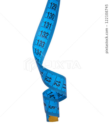 Blue tape measure tool isolated on the white background 122108745