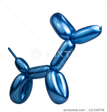 Bright shiny balloon dog figure blue color isolated on the white background 122108746