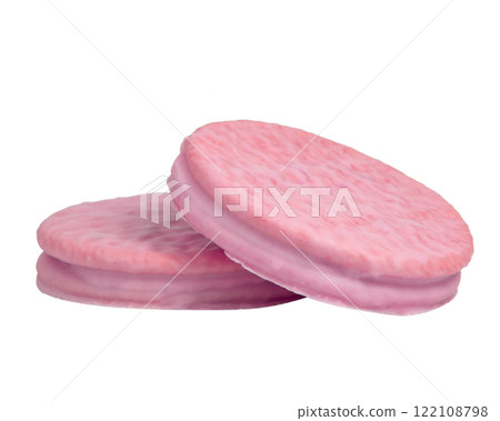 Pink cookies strawberry flavor isolated on the white background 122108798