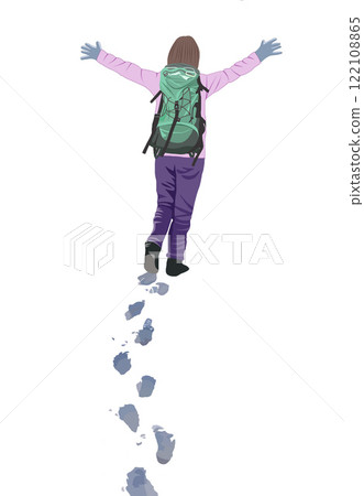 Illustration of a woman walking on a snowy road 122108865