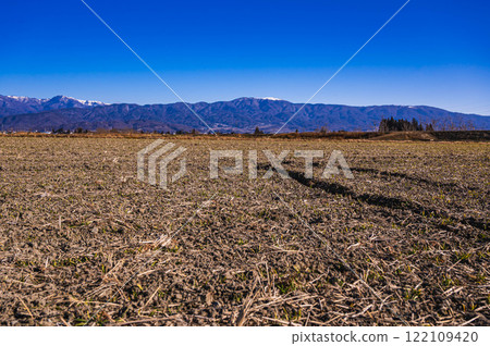 冬天從稻田看到的山景 122109420