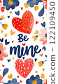 Postcard background or poster with strawberry and flower text for congratulations on Valentine's Day  122109450