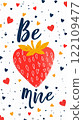 Postcard background or poster with text and strawberry for congratulations on Valentine's Day  122109477