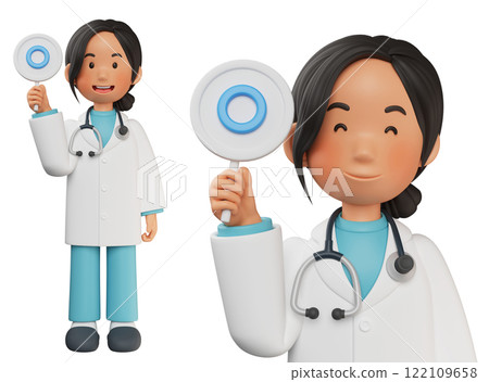 female doctor character holding an O sign 3D graphic 122109658