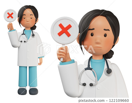 female doctor character holding an X sign 3D graphic 122109660