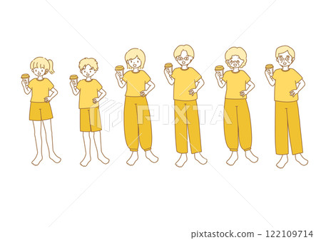 Set illustration of a smiling family holding protein 122109714