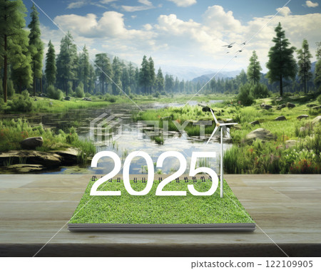 Happy new year 2025 ecological cover concept, Generative AI 122109905