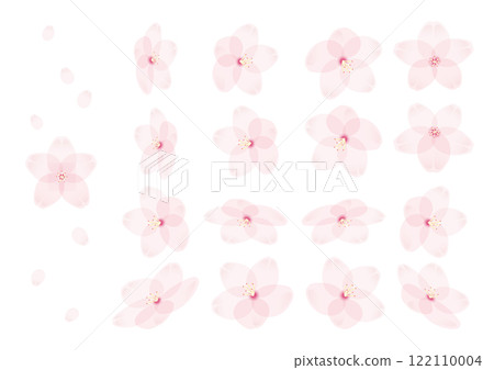 A set of simple illustrations of spring cherry blossom scenery that can be used as backgrounds 122110004