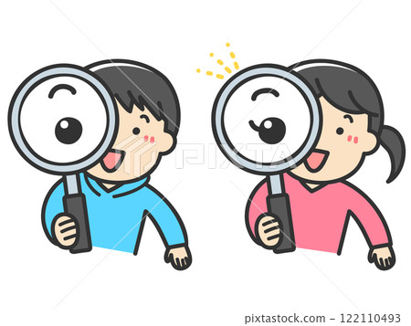 Boy and girl holding magnifying glasses 122110493