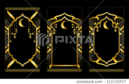 set of luxury islamic golden frame background 122110557