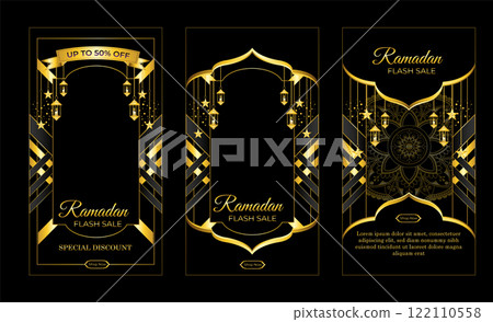 set of luxury eid ramadan golden frame background set of luxury eid ramadan golden frame background 122110558