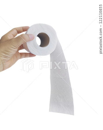 Hand Holding a Roll of Toilet Paper on white background Hand Holding a Roll of Toilet Paper on white background 122110855