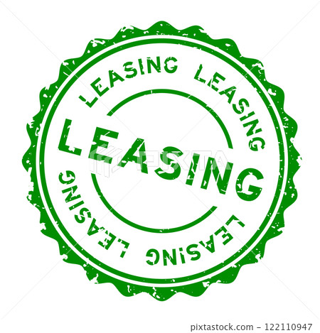 Grunge green leasing word round rubber seal stamp on white background 122110947