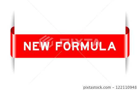 Red color inserted label banner with word new formula on white background 122110948