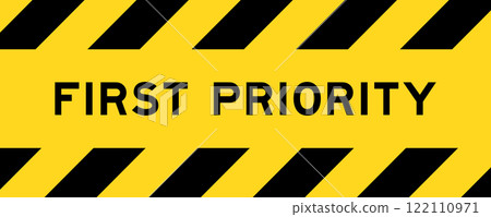 Yellow and black color with line striped label banner with word first priority 122110971