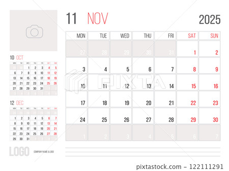 Calendar 2025 planner corporate template design of November month Calendar 2025 planner corporate template design of November month 122111291