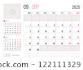 Calendar 2025 planner corporate template design of September month 122111329