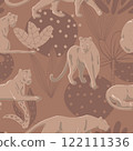Tropical wallpaper with black Panthers in jungle - seamless background for printing on fabric 122111336