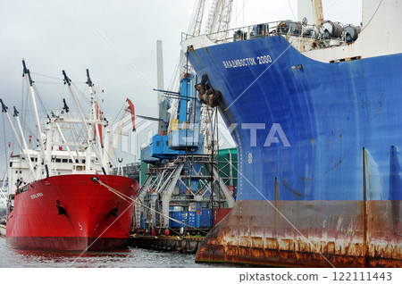 the rusty side of an old ship in Vladivostok 122111443
