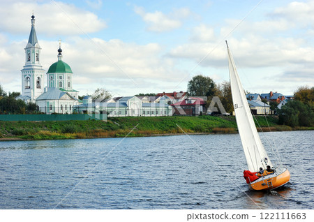 a boat under sail and the Tver city landscape 122111663