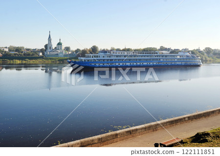 A river ship sails along the Volga River in Tver 122111851