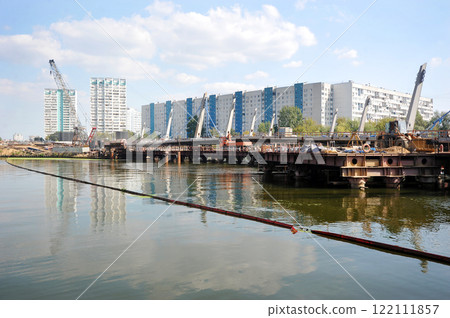 construction of a pedestrian cable-stayed bridge in the Nagatinsky backwater in Moscow construction of a pedestrian cable-stayed bridge in the Nagatinsky backwater in Moscow 122111857
