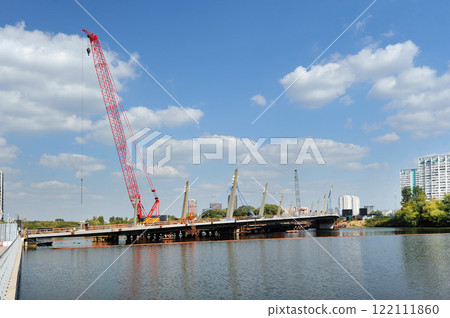 construction of a pedestrian cable-stayed bridge in the Nagatinsky backwater in Moscow construction of a pedestrian cable-stayed bridge in the Nagatinsky backwater in Moscow 122111860