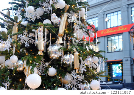 decoration of festive New Year Christmas trees in Moscow 122111997