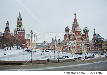 view of the Red Square with New Year's lights view of the Red Square with New Year's lights 122112023