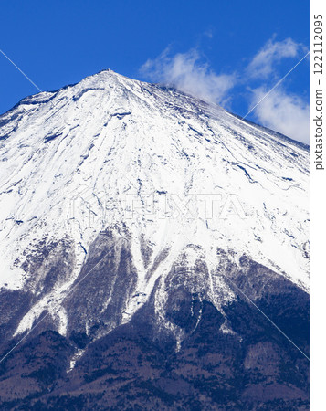 A close-up of a spectacular view of Mt. Fuji from Fujinomiya City, Shizuoka Prefecture A close-up of a spectacular view of Mt. Fuji from Fujinomiya City, Shizuoka Prefecture 122112095