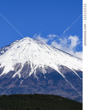 A close-up of a spectacular view of Mt. Fuji from Fujinomiya City, Shizuoka Prefecture 122112112