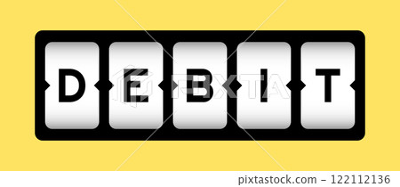 Black color in word debit on slot banner with yellow color background 122112136