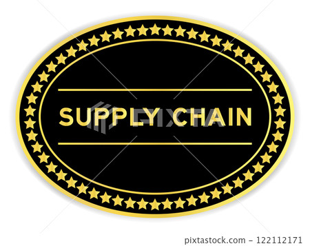 Black and gold color oval label sticker with word supply chain on white background Black and gold color oval label sticker with word supply chain on white background 122112171