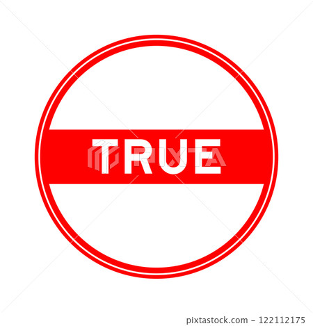Red color round seal sticker in word true on white background Red color round seal sticker in word true on white background 122112175