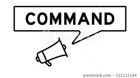 Megaphone icon with speech bubble in word command on white background 122112184