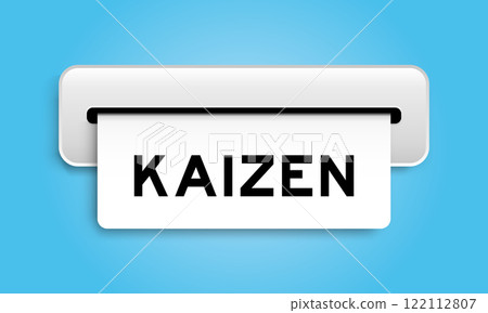 White coupon banner with word kaizen from machine on blue color background White coupon banner with word kaizen from machine on blue color background 122112807