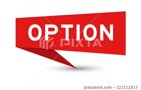 Red color speech banner with word option on white background 122112813