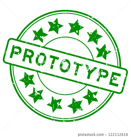 Grunge green prototype word with star icon round rubber seal stamp on white background Grunge green prototype word with star icon round rubber seal stamp on white background 122112818