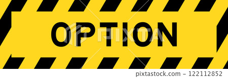 Yellow and black color with line striped label banner with word option 122112852