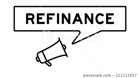 Megaphone icon with speech bubble in word refinance on white background 122112857