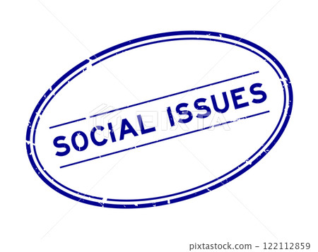 Grunge blue social issues word oval rubber seal stamp on white background 122112859