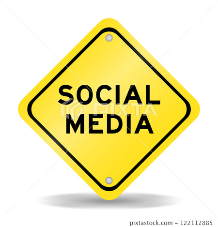 Yellow color transportation sign with word social media on white background 122112885