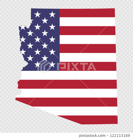 Arizona state map with American national flag. 122113189