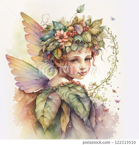 Watercolor fairy girl illustration. Fantasy art isolated on white background. 122113510