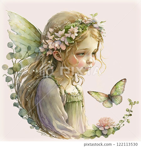 Beautiful fairy watercolor art. Fantasy girl illustration on white background. 122113530