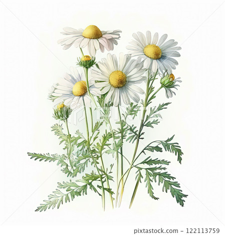 Watercolor chamomile illustration on white background. Flower art. 122113759
